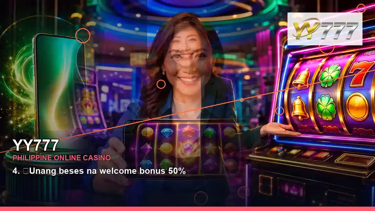YY777 Philippines casino guide with right close-up reels casino bonus games and an adult Filipina casino host